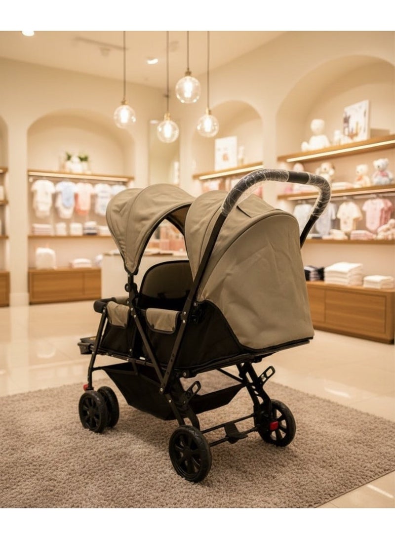 Star Kids Double stroller for newborns and twins, comfortable adjustable seats with protective canopy and large storage basket - Image 3